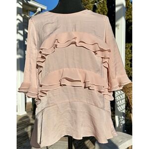 Who What Wear Ruffle Blouse Women's Small Pink Flutter Short‎ Sleeve Cottagecore